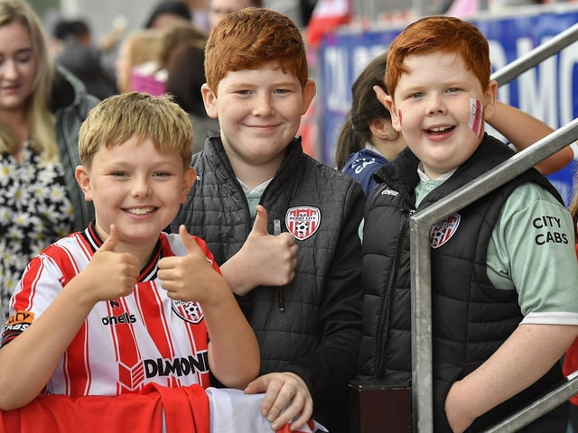 Fans attend the Derry City open training session on Monday morning in  Brandywell Stadium. The event was organised at part of the Gasyard Feile.  Photo: George Sweeney / Derry Journal