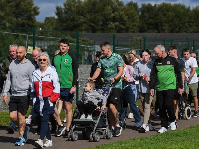 Participants who took part in Sunday’s Chieftain’s Walk from Bay Road to Foyle Road. Photo: George Sweeney