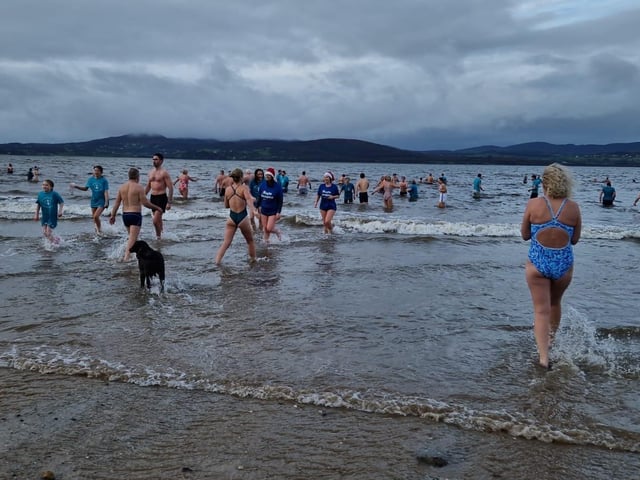 Christmas Day dippers at the annual swim at Ludden beach, Buncrana, County Donegal.