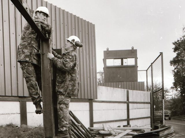 Rosemount British Army tower being dismantled and Coshquin checkpoint demolished in 1995.