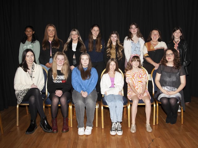 Year 10 Girls pictured with teachers Sandra Biddle and Jenny Doherty and adjudicator Grainne McAnnaney-Herr during Saturday’s Foyle School of Speech and Drama at the Millennium Forum. (Photos: Jim McCafferty Photography)