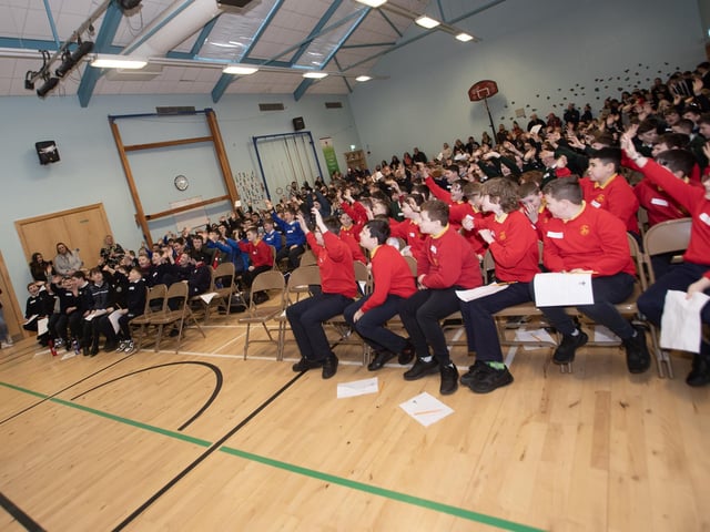 WAVE EVERYONE!. . . Sean's Drone got just about a wave from everyone in the hall during the St. Joseph's Boys School Open Day on Friday last.
