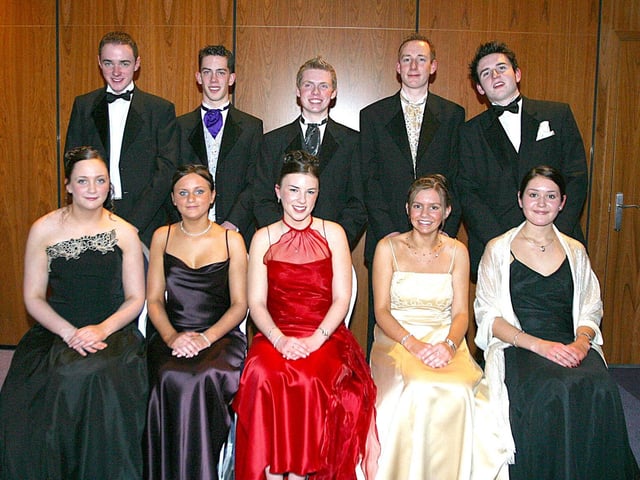 From left (seated), Nikki McCorkell, Charlene Kennedy, Caroline Baber, Rachel Lynch and Jennifer Allen.  Back row. James Burke, Andrew Lyttle, Robert Gallagher, Alan Duddy and Mark Vaughan. (0402T17)
