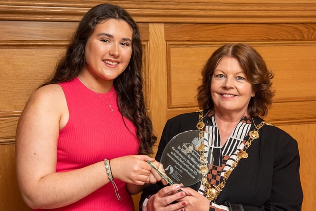 The Mayor Councillor Patricia hosted a reception for Róise ni Mhurchú who brought home two gold medals from the All Ireland Fleadh in Irish Singing and lilting, unaccompanied vocal music. Picture Martin McKeown. 31.08.23