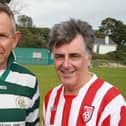 Finn Harps legend Jim Sheridan (left), whose career will be celebrated at a special function in Letterkenny, with Felix Healy.