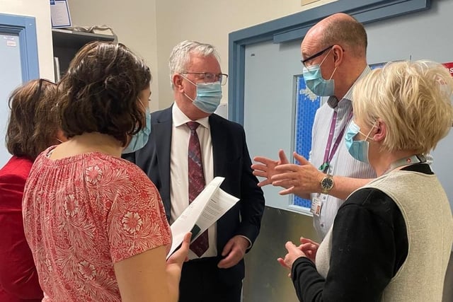The Health Minister joined the Western Health and Social Care Trust Chief Executive Neil Guckian and Director of Unscheduled Care, Medicine, Cancer and Clinical Service, Geraldine McKay as they visited the Altnagelvin Emergency Department on Tuesday.