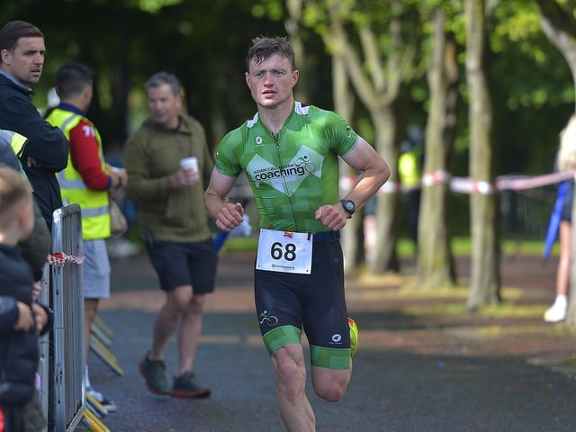 Mark McGinley from the 247 Triathlon Club, Letterkenny, triathlon winner in a time of 01:00:54. Photo: George Sweeney