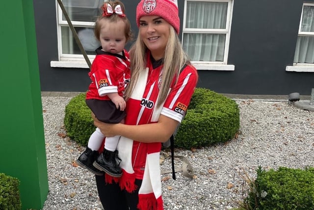 Orla Collins and her one year-old daughter Olivia Grace pictured at the Sandymount Hotel before the match.