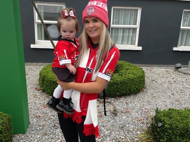 Orla Collins and her one year-old daughter Olivia Grace pictured at the Sandymount Hotel before the match.