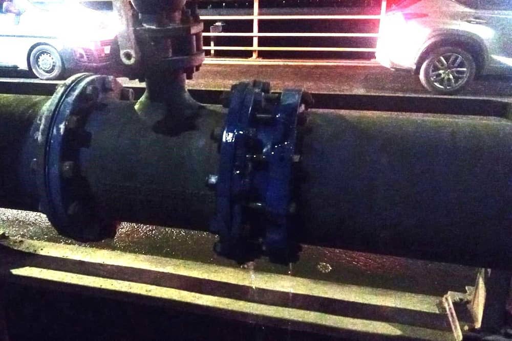 A leak on the main water trunk on the Craigavon Bridge pictured on January 23.