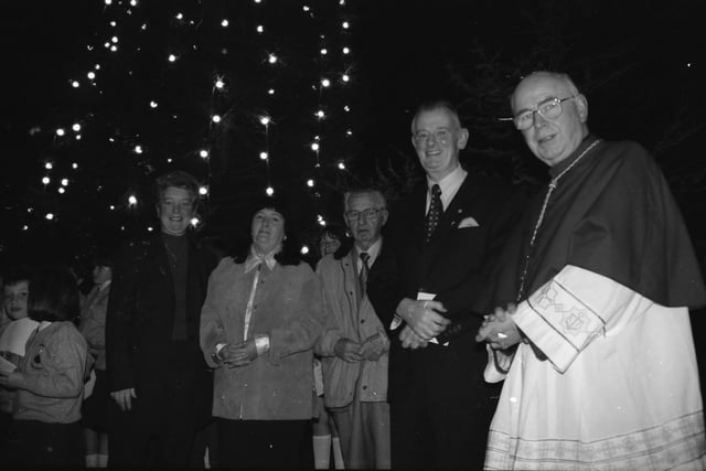 Dr. Tom McGinley and Bishop Emeritus of Derry. Dr. Edward Daly at the Christmas lights switch on at the Foyle Hospice.