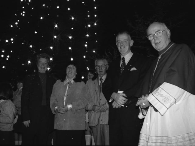 Dr. Tom McGinley and Bishop Emeritus of Derry. Dr. Edward Daly at the Christmas lights switch on at the Foyle Hospice.