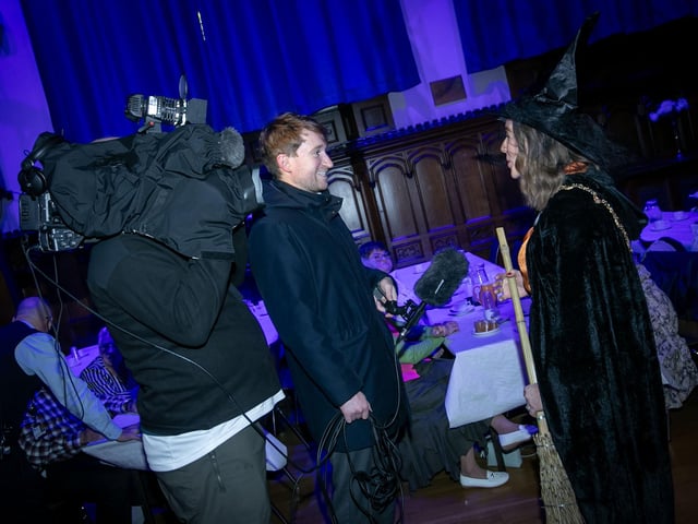 The Mayor, Grace Ui Niallais being interviewed for tv at Monday's Halloween Tea Dance.