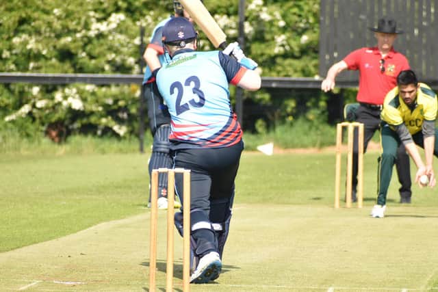 Newbuildings' Jason Dunn is caught and bowled by Letterkenny's Wasiq Riaz, during their Senior Cup tie on Saturday.