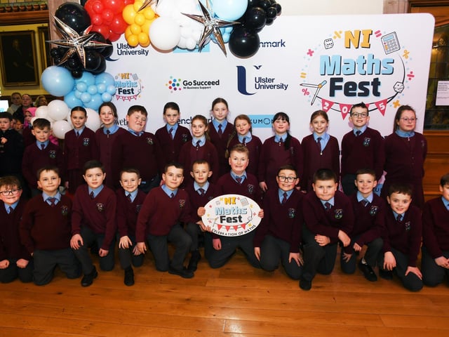 St. John's Primary School pupils pictured at the Foyle Kumon NI Maths Fest in the Guildhall. : .