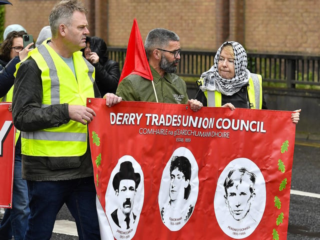 Derry Trades Union Council represented at the Derry Housing Action Committee protest march over housing crisis on Saturday afternoon Photo: George Sweeney