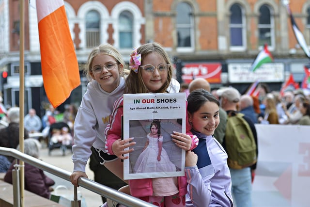 Young supporters take part in a Freedom for Palestine march and rally, in Guildhall Square on Saturday afternoon. Photo: George Sweeney