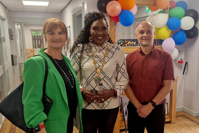 Pictured at Dunvale House's 30th anniversary celebrations L-R: Deirdre Walker, Apex's Director of Supported Living; Cllr Lilian Seenoi Barr, Mayor of Derry City & Strabane; and Kelvin Hegarty, Manager of Dunvale House.