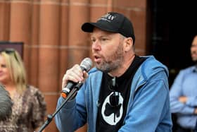 Davy McAuley speaking at a previous United Against Racism rally in Guildhall Square last summer. Photo: George Sweeney