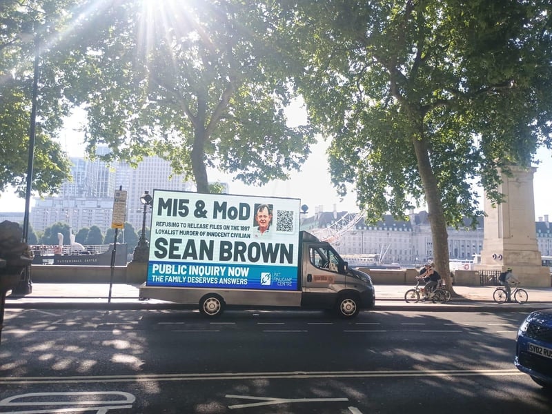 A billboard drawing attention to the Sean Brown campaign has been circulating in central London this week.