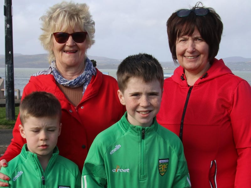 Kathleen McLaughlin, Jackie Coyle, Ronnie and Archie McGowan pictured at The 10th Anniversary 5K walk in memory of the Buncrana Pier Tragedy Victims.    (Photo - Deirdre Heaney, nwpresspics) : Buncrana Pier Tragedy 10th Anniversary Remembrance Walk. Photos: Deirdre Heaney, nwpresspics.