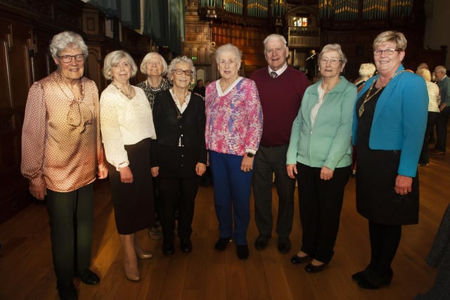 Group pictuerd at the Mayor’s Tea Dance in the Guildhall on Wednesday afternoon. Pictured with the Deputy Mayor, Angela Dobbins, are from left, Peggy Moore, Kathleen Kyle, Betty Gallagher, Anna Browne, Teresa and Robert Brolly.
