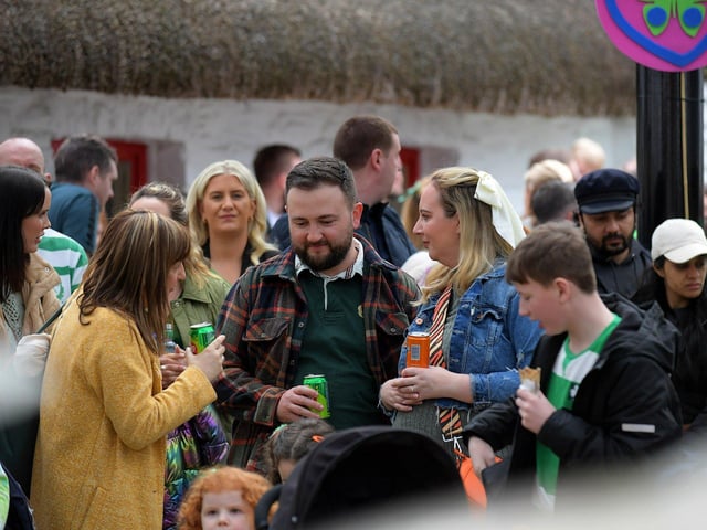 People enjoy the atmosphere at the St Patrick’s Day celebrations. Photo: George Sweeney
