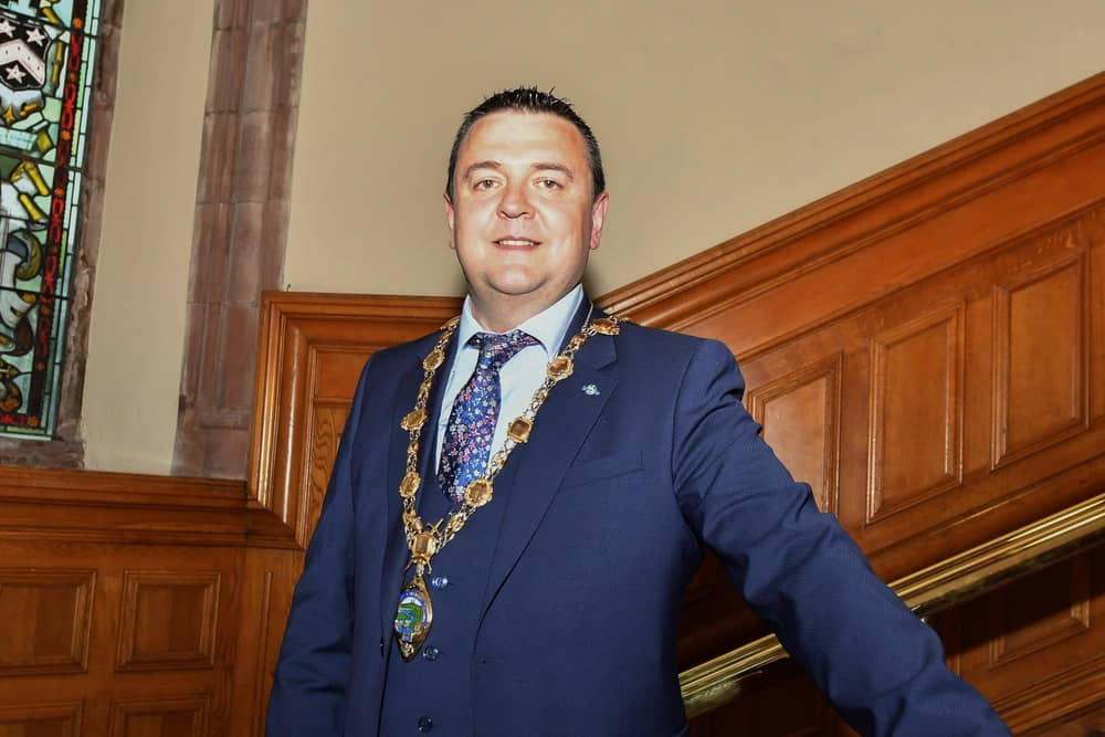 Sinn Fein Colr Ruairí McHugh, newly elected mayor of Derry and Strabane, in the Guildhall on Monday evening. Photo: George Sweeney