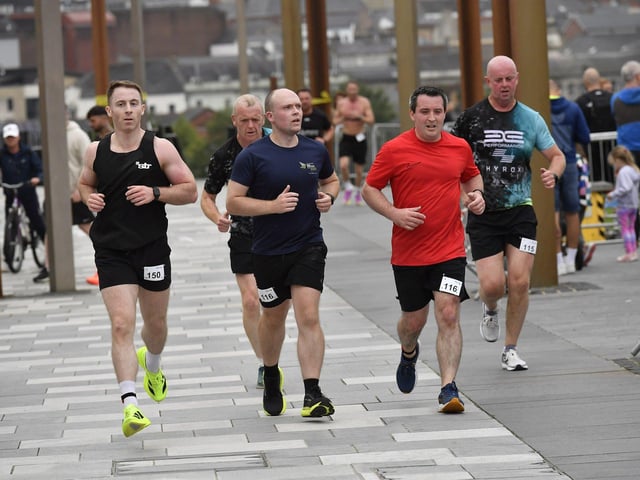 Competitors take part in the Ebrington Hyrox on Saturday morning. Photo: George Sweeney