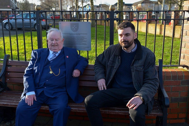 Former Order of Malta volunteer Hugh Duffy and author Jude Morrow unveiled a plaque dedicated to the Derry Corps of the order of Malta at the Annual Bloody Sunday Remembrance Service held at the monument in Rossville Street on Sunday morning.  Photo: George Sweeney. DER2306GS – 22