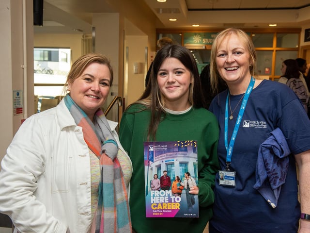 Lisa and Aoife Kelly get a tour of NWRC's Strand Road campus from Teresa O'Reilly during Open Day.