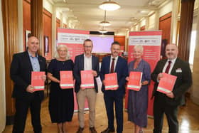 Donall Henderson, CEO of the Foyle Hospice, on right, with Health Minister Robbie Butler, Chair of the Stormont Health Committee Philip McGuigan and colleagues from the Hospice Alliance Northern Ireland