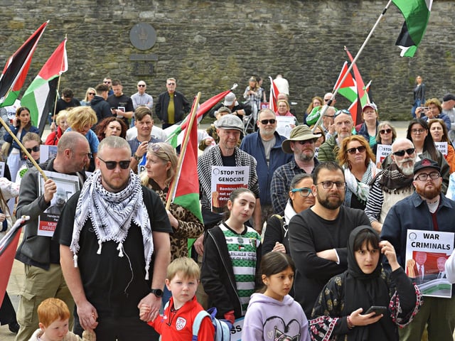 Supporters take part in a Freedom for Palestine march and rally, in Guildhall Square, on Saturday afternoon.  Photo: George Sweeney