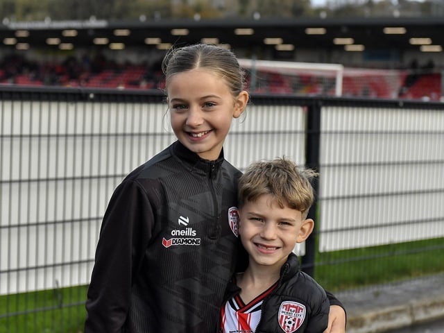 Young Derry City fans at the Brandywell Stadium for the game against Shamrock Rovers. Photograph: George Sweeney