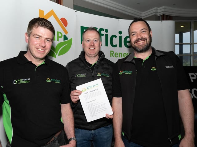 Johnnny Doherty, Christy Lynch and Dermot Hegarty, EHP Renewables at the Inishowen Co-Operative Society’s Renewable Energy information evening for farmers in the Inishowen Gateway Hotel.  Photo Clive Wasson. Photo Clive Wasson.