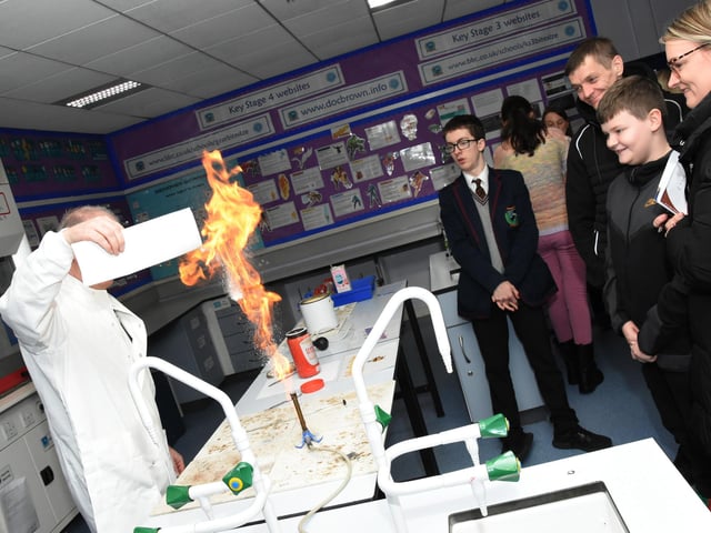Prospective pupils getting to see one of the science experiments during Thursday’s Open Day.