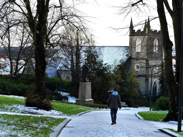 A light covering of snow in Brooke Park on Tuesday morning. Photo: George Sweeney