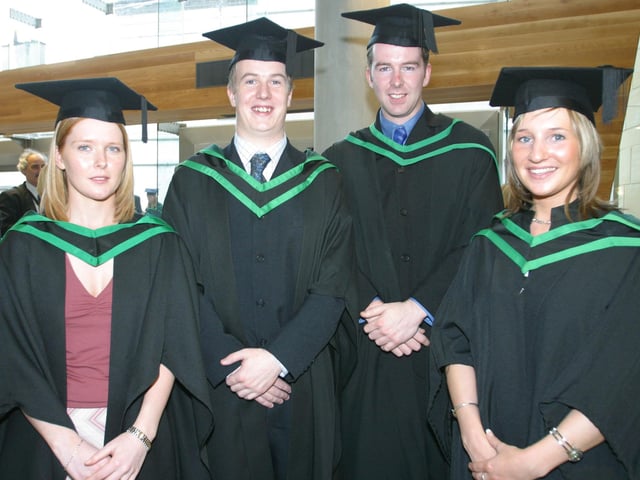Sinead Knox (Aghybrack), Kieran Morrison (Derry), David Hillen (Derry) and Clare Doherty (Derry) who were conferred with thier Computer Science degree. (1107JB45)