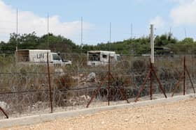 File picture from July 3, 2022, shows UNIFIL, United Nations Interim Force In Lebanon vehicles on patrol. (Photo by JACK GUEZ/AFP via Getty Images)