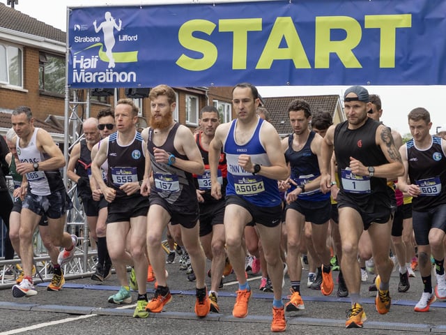 And theyre off.  The front runners at the start of this years Strabane Lifford Half Marathon.  (North West Newspix)