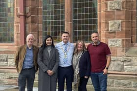 Zara Sultana MP with Mayor McHugh, Maeve McLaughlin from the Bloody Sunday Trust, and Sinn Féin Councillors.