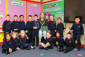 The Mayor's first visit was to St Oliver Plunket’s Primary School in Strathfoyle. Lorcan Doherty.