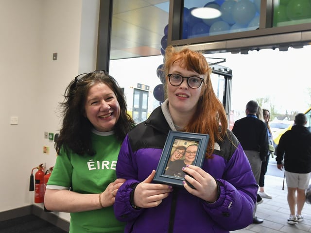 Classroom Assistant Denise Morgan with Head Girl Eve Cutliffe at the newly opened Ardnashee School and College Northland Academy, on Northland Road, on Monday morning.  Photo: George Sweeney