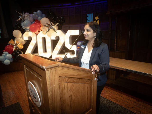 Dr. Sumeeta Gupta, addressing the attendance at Friday's NI Maths Fest in the city's Guildhall. (Photos: Jim McCafferty Photography) : .