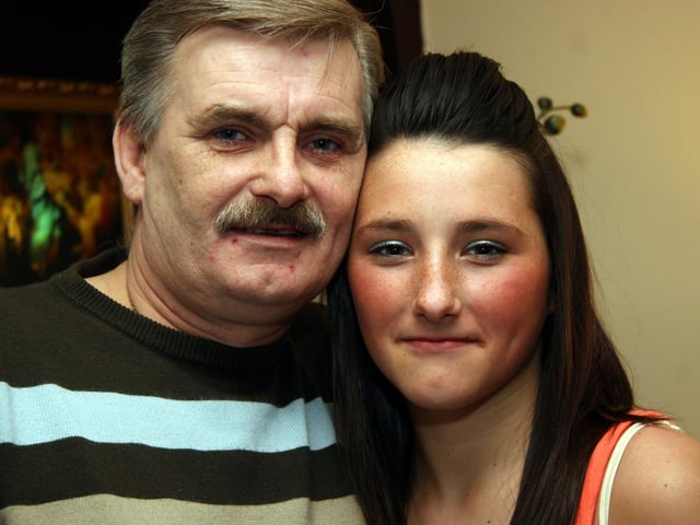 Catherine poses for a birthday photo with her dad Frankie 0039JML : Parties and nights out in March 2006
