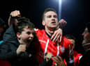Derry City skipper Patrick McEleney celebrates the big win over Shamrock Rovers at the Ryan McBride Brandywell Stadium last February. Credit: Kevin Moore/mci