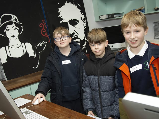 Prospective pupils from Naiscoil Cholmcille, Dhoire pictured checking out St. Joseph’s Boys' School during Friday’s Open Day.