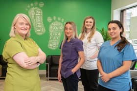 Podiatrists: Elaine Mclaughlin, Chiara Fiorentini, Emma Crilly and Nichola Tighe, who all studied Level 3 Diplomas at NWRC (equivalent of three A-Levels) before going on to study the BSC Degree in Podiatry. Photo: Martin McKeown.