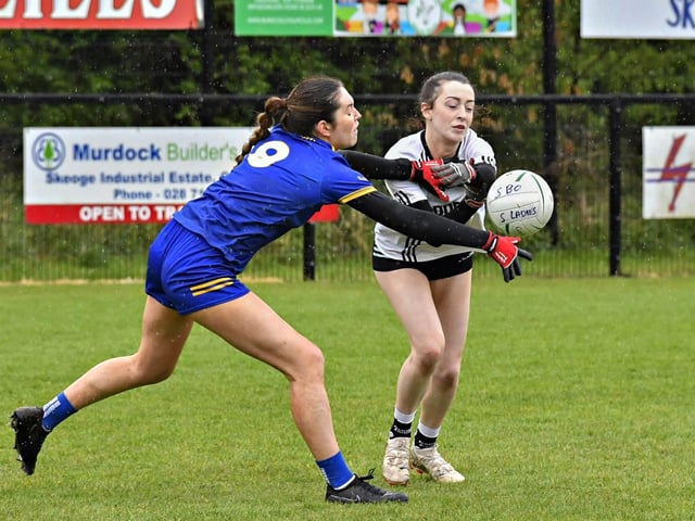 Steelstown against Naomh Éanna In the inaugural Charlene Griffiths Memorial 7s tournament held at Pairc Bhrid. Photo: George Sweeney