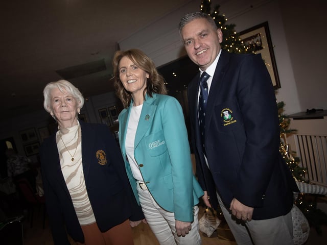 Niamh Quigg pictured with Frances McLaughlin, Madam President and Adrian Johnston, Captain at Friday's celebration event. (Photos: Jim McCafferty Photography)